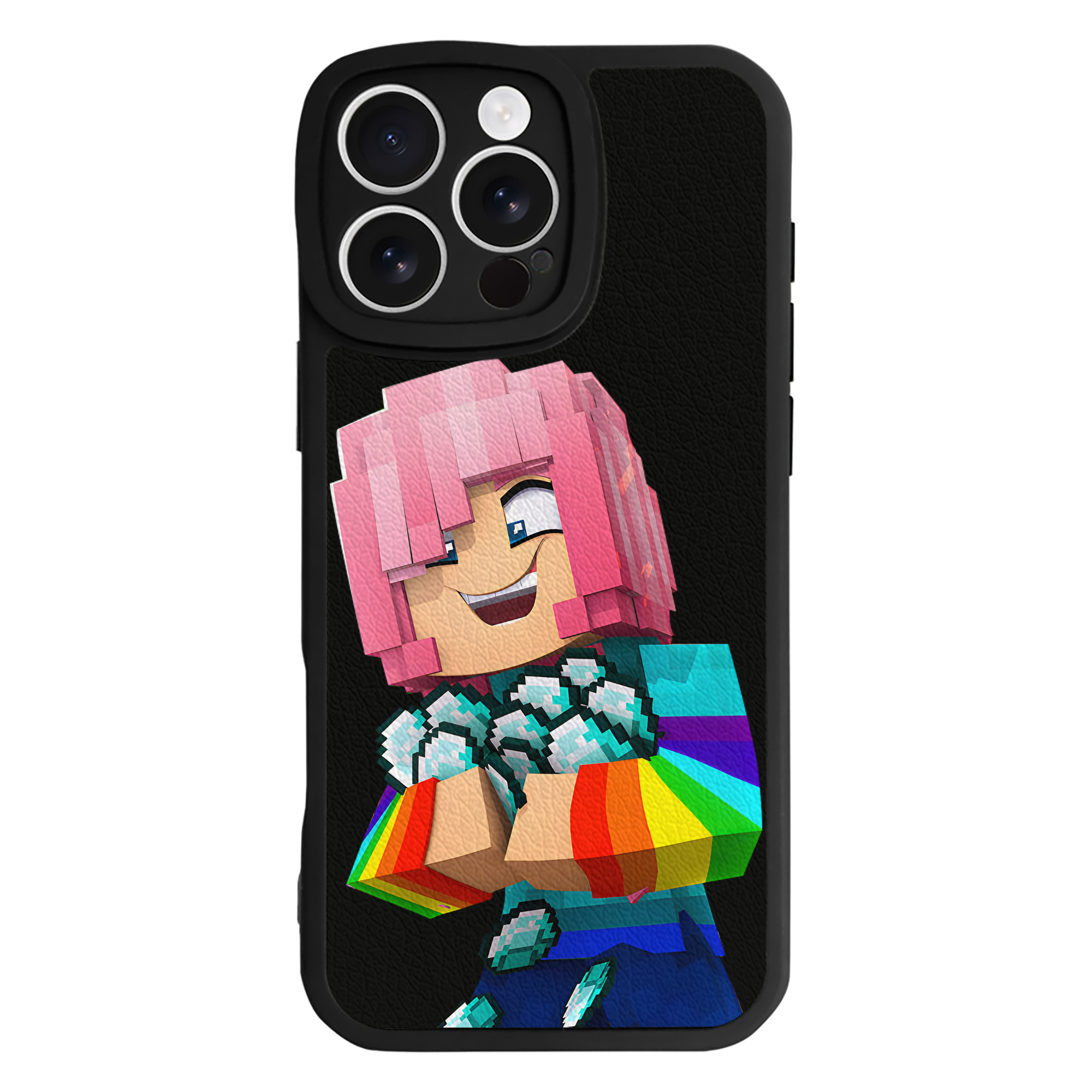 （画像用） マインクラフト ブロックの世界 Minecraft MC Block world 【iPhone 16シリーズ対応】シリコンスマホケース（レザー調） 材質：シリコン
